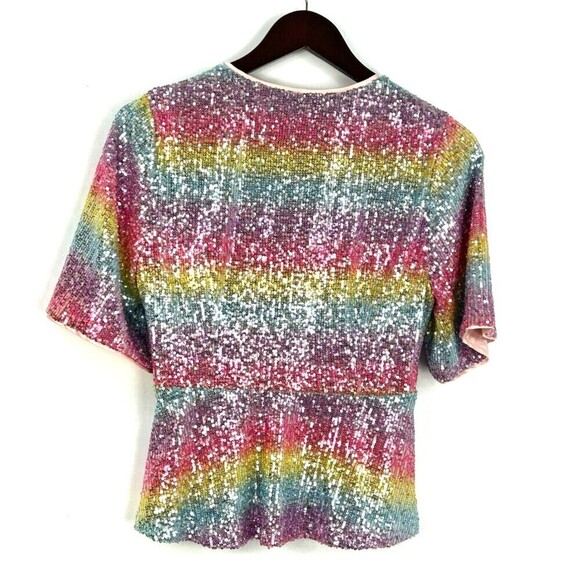 Modcloth Womens Size M Wrap Rainbow Peplum Top Blouse Sequin Surplice Party E1 - Picture 5 of 12